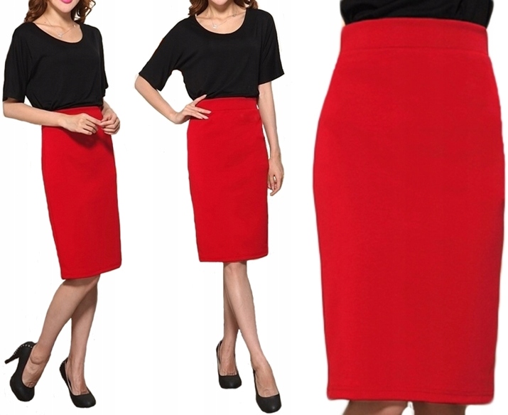 

Dzianinowa tuba Czerwona spódnica Ołówkowa Midi 44