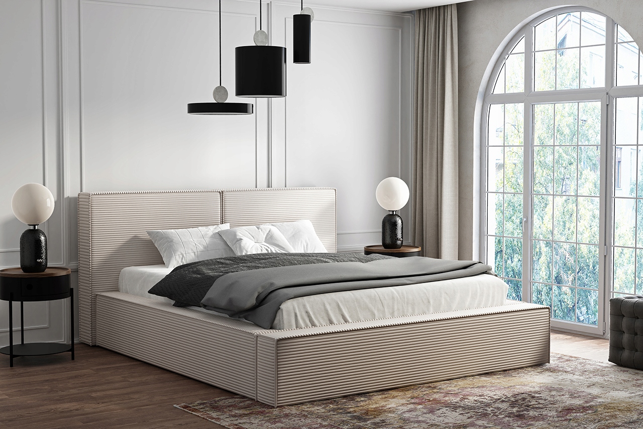 Łóżko tapicerowane SOVIS 90x200 z pojemnikiem obicie SZTRUKSOWE Marka inna