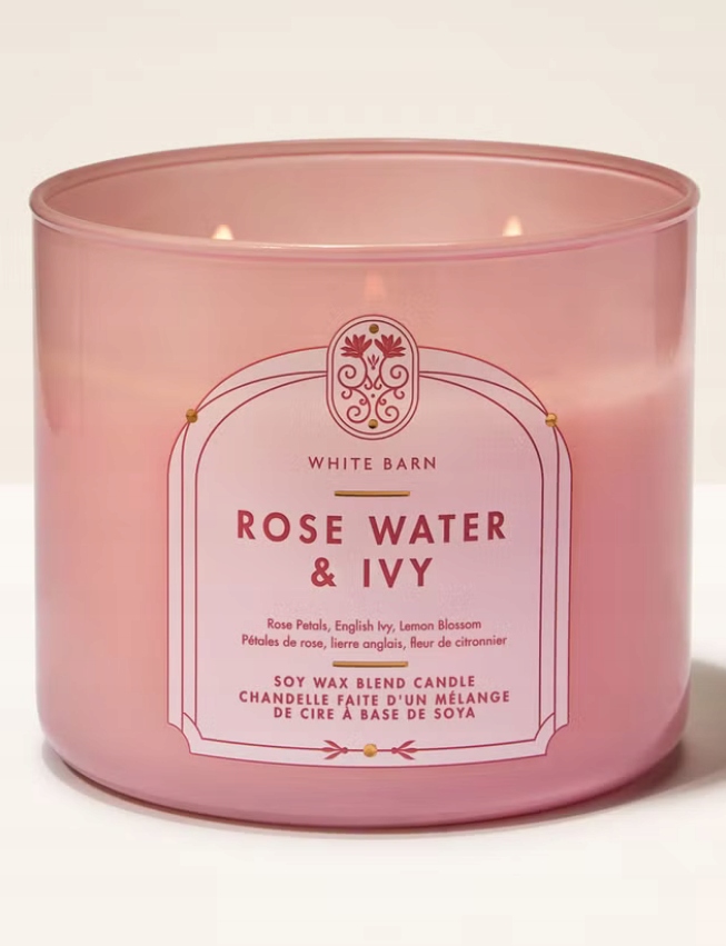 Bath & Body Works sójová svíčka Rose Water & Ivy 3-KNOTOVÁ 411 g