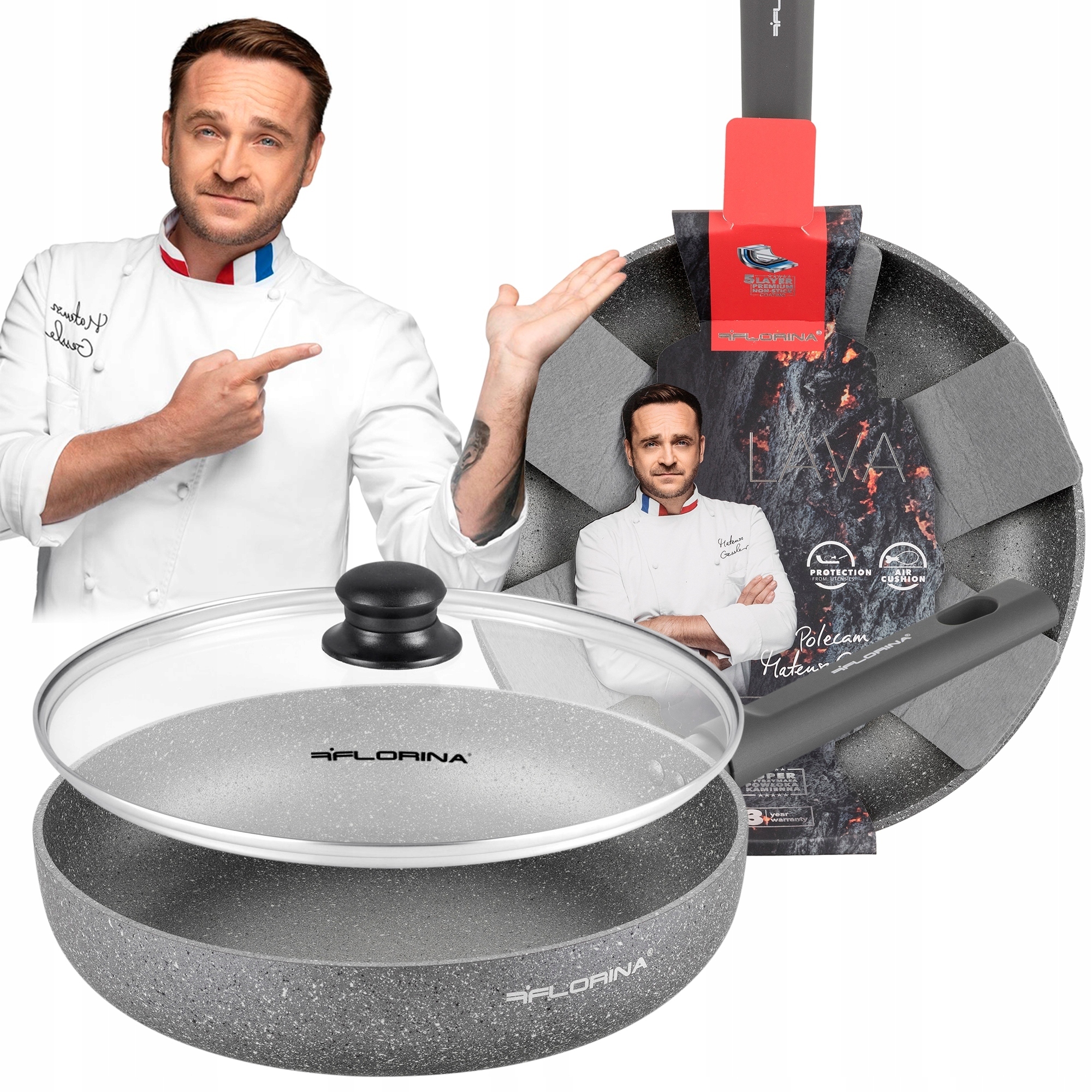 Patelnia Tradycyjna Nie Przywiera Florina Z Powłoką Lava Stone 28CM Pokry