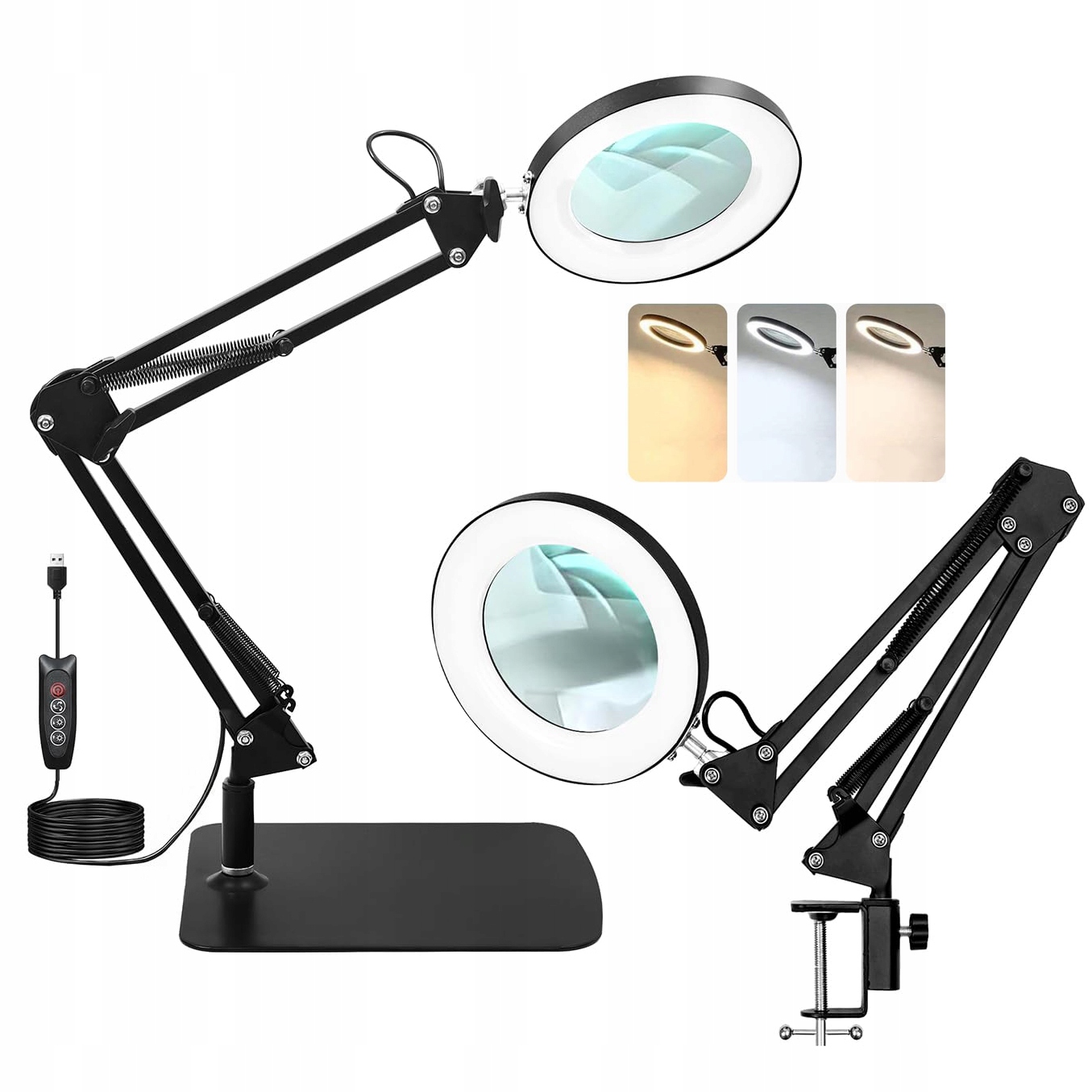LAMPA Z LUPĄ KOSMETYCZNA SZKŁO POWIĘKSZAJĄCE LAMPKA BIURKOWA KREŚLARSKA 3X