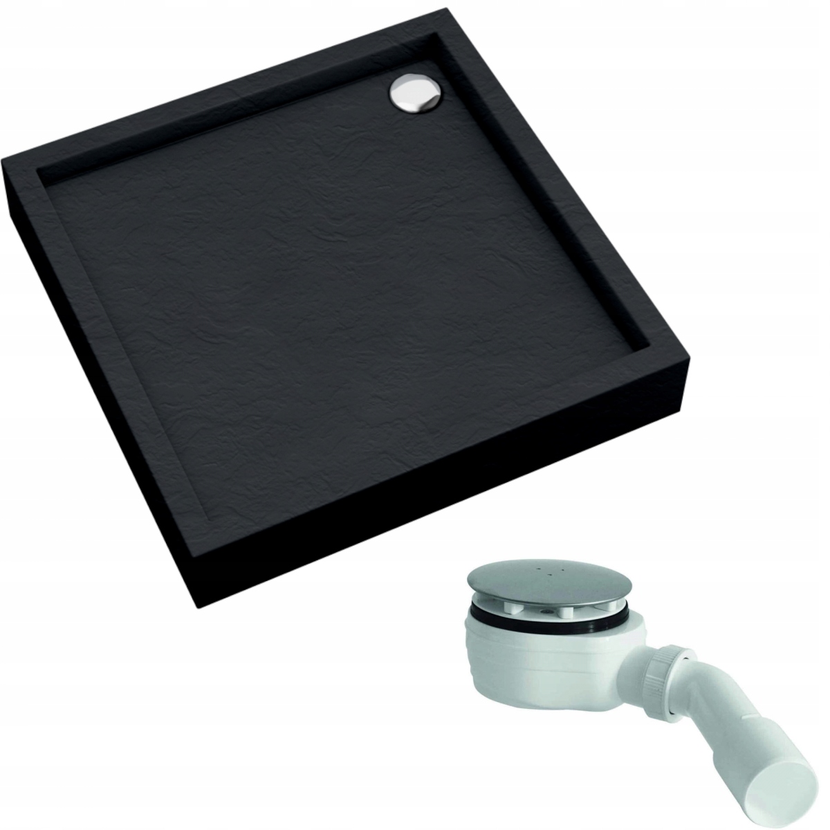 Čtvercová kompaktní sprchová vanička Schedline Favory černý kámen 80x80 sifon