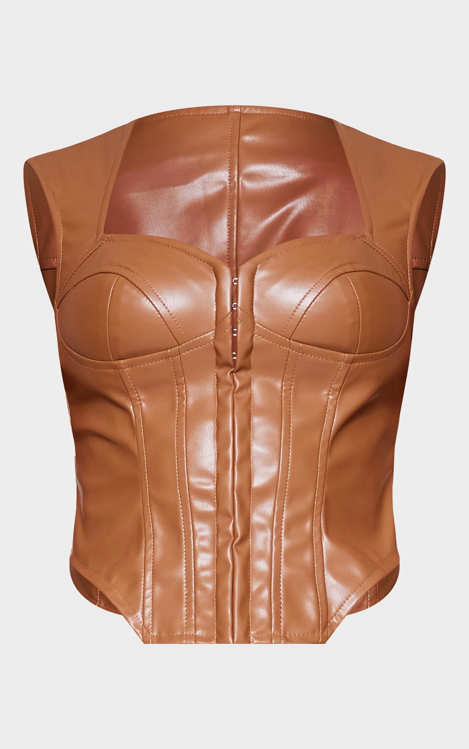 KLASYCZNY BRĄZOWY GORSET SZEROKIE RAMIĄCZKA EKO SKÓRA PRETTYLITTLETHING 34