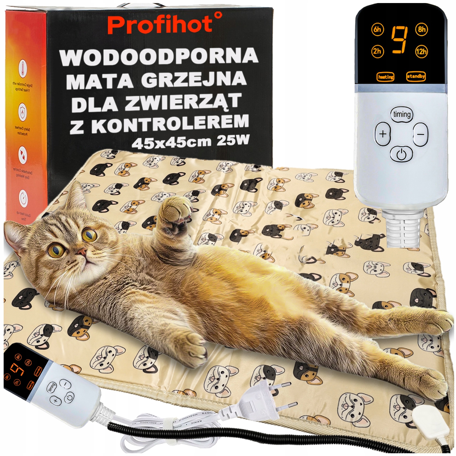 Mata Grzewcza Grzejna Dla Kota Psa Budy Wodoodporna Z Kontrolerem 45x45 25W