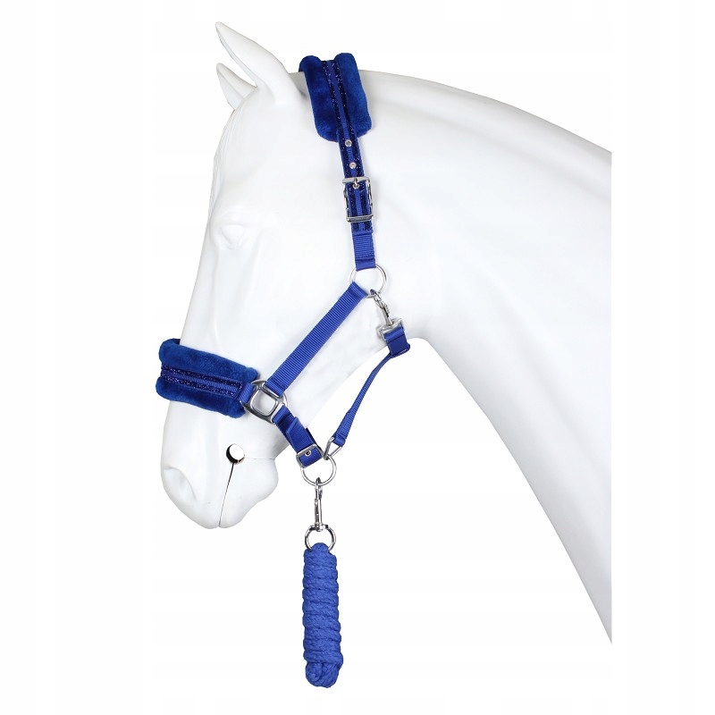 Ogłowie dla konia z uwiązem Horka Set Angel Niebieskie futerko rozmiar Full
