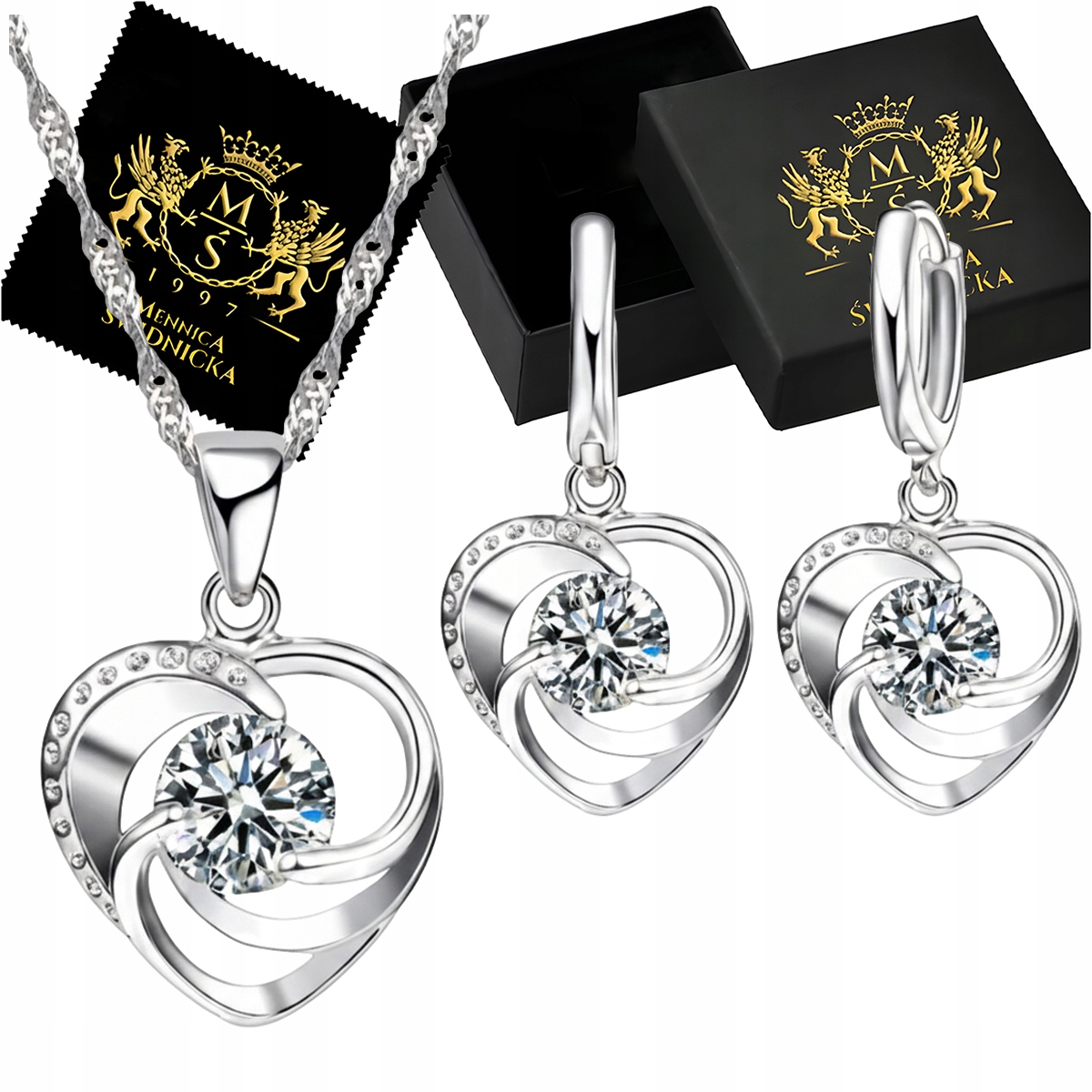 Stříbrný komplet šperků Náušnice Náhrdelník s řetízkem Stříbro 925