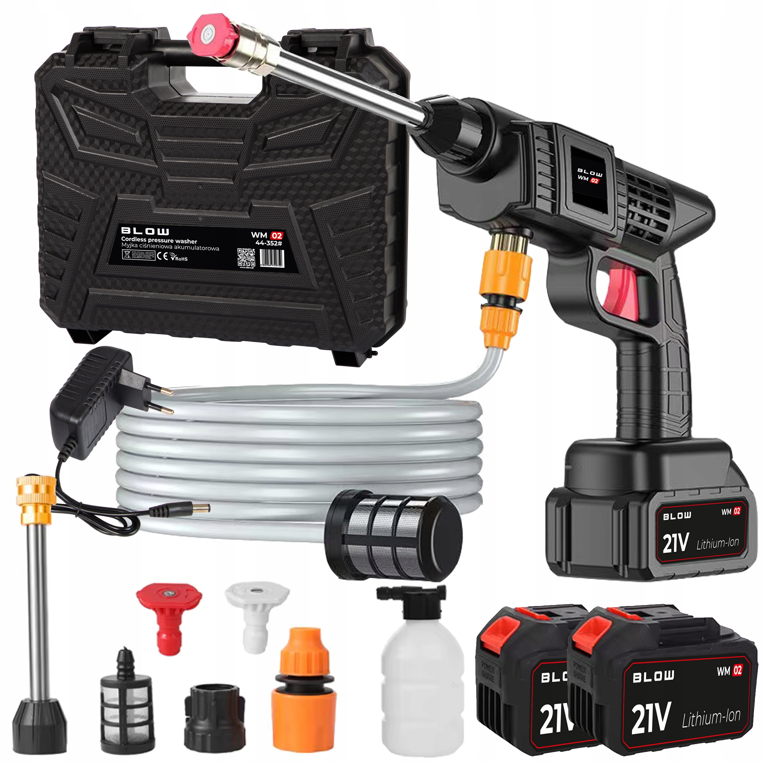 Myjka Ciśnieniowa Akumulatorowa Do Okien Ogrodu Kostki 2X Akumulator Zestaw