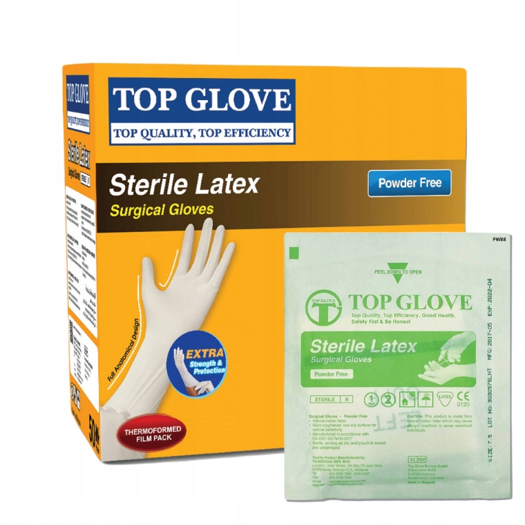 

Rękawiczki jałowe lateks Top-Glove Bezpudrowe 7,0
