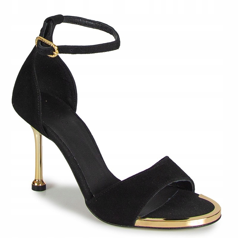 Karino 5969 Černé Sandály Na Podpatku S Páskem Z Přírodní Kůže 38