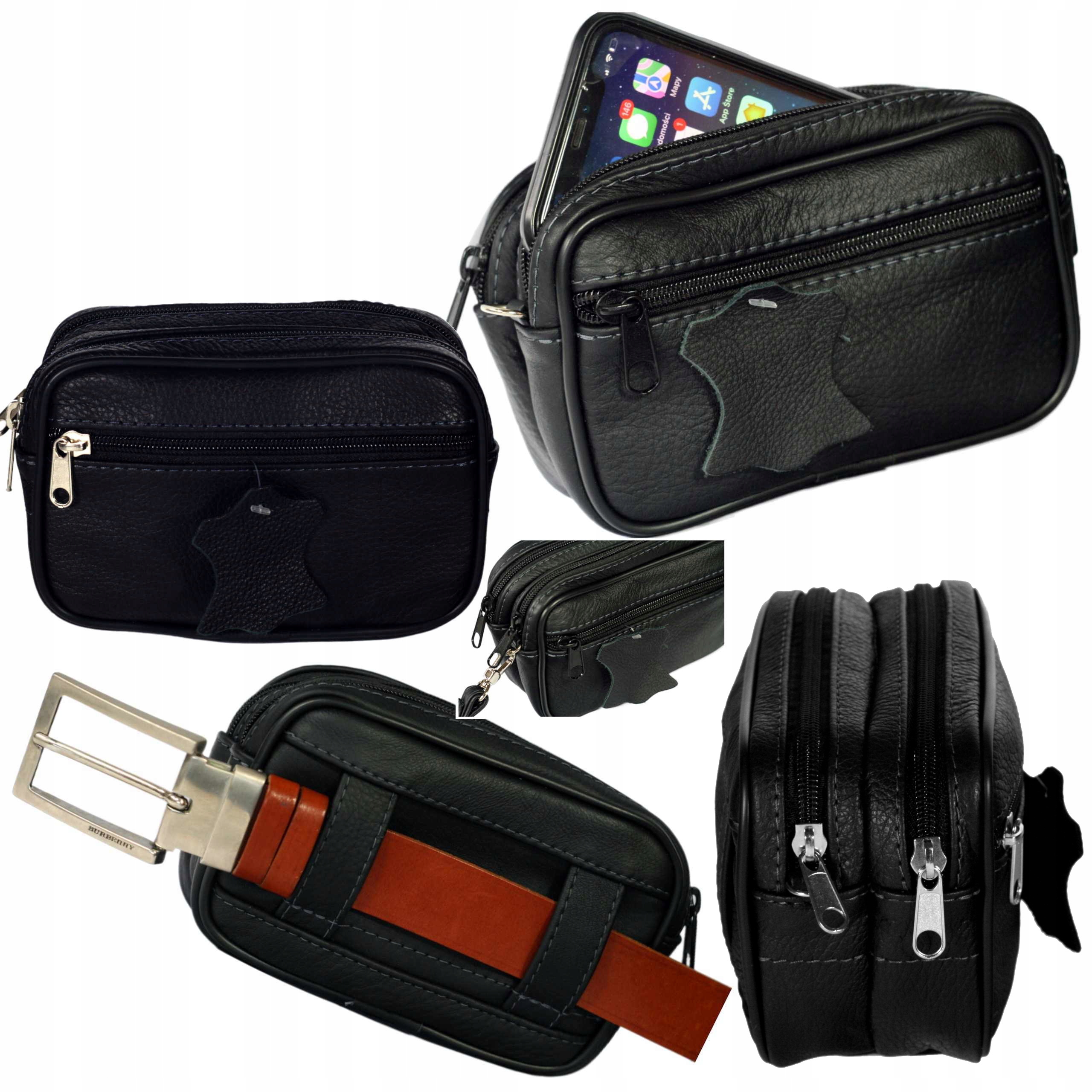 Pánská kožená taška černá, dvě kapsy na ruku, malá polská výroba