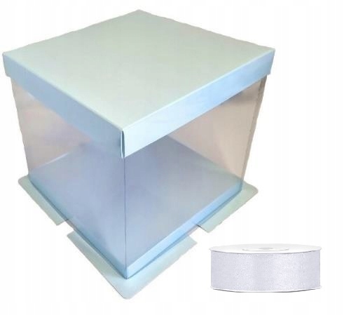

Pudełko na tort 30x30x40 Błękitne wstążka