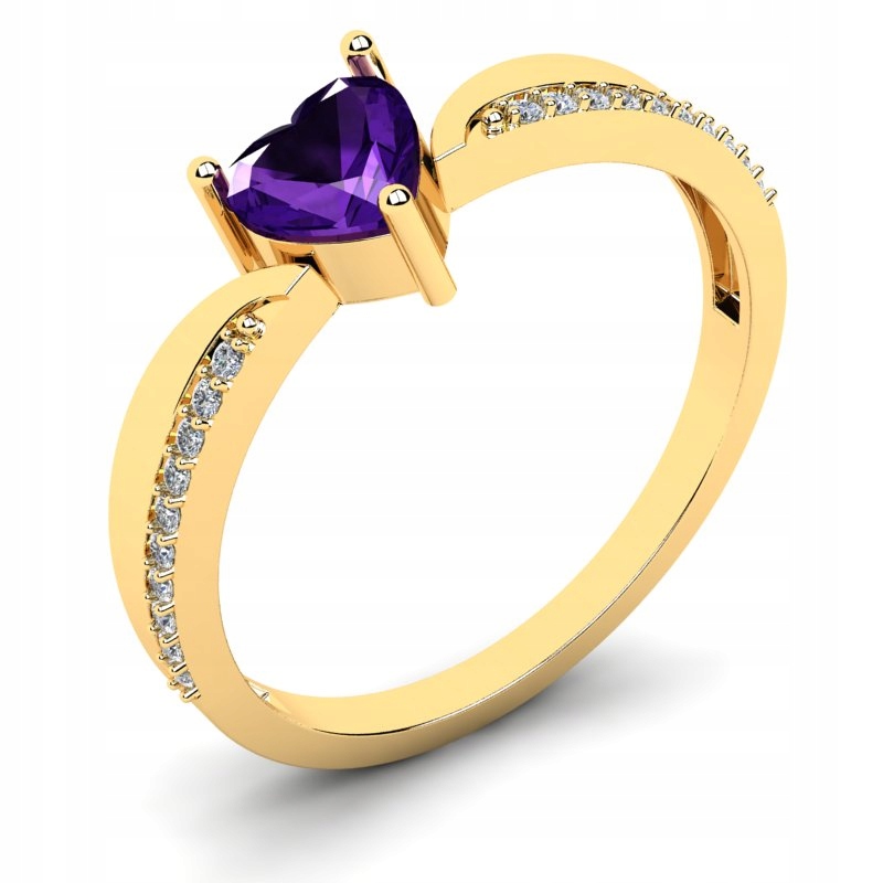 

Pierścionek Złoty Serduszko Z Fioletową Cyrkonią