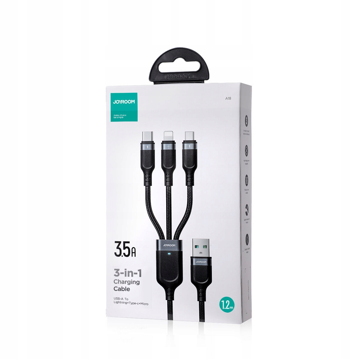 KABEL USB 3W1 LIGHTNING DO APPLE, USB-C, MICRO USB JOYROOM PRZEWÓD 1,2M Długość przewodu 1.2 m