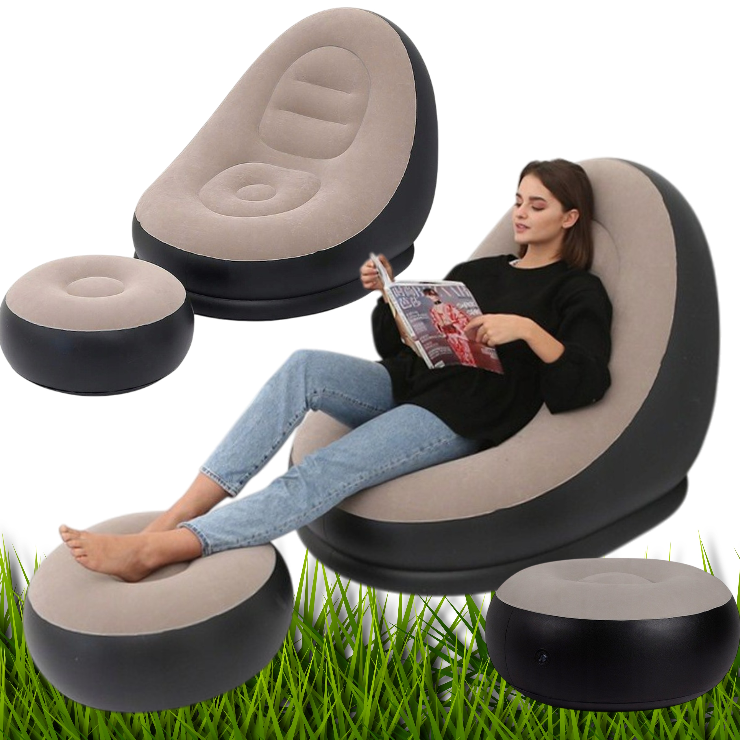 Krzesło Fotel Dmuchany Pompowany Z Podnożkiem Ogrodowy Plażowy Leżak