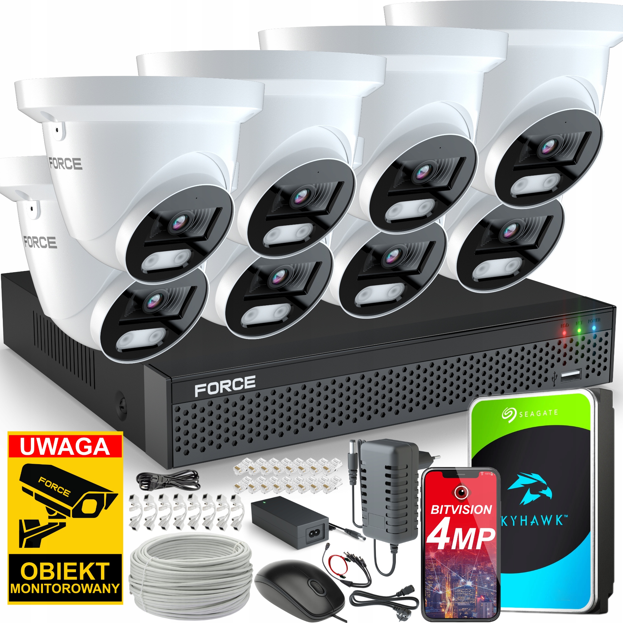Force Monitorovací sada 8x Ip kamera 4MPx 2K Aplikace Disk 1TB