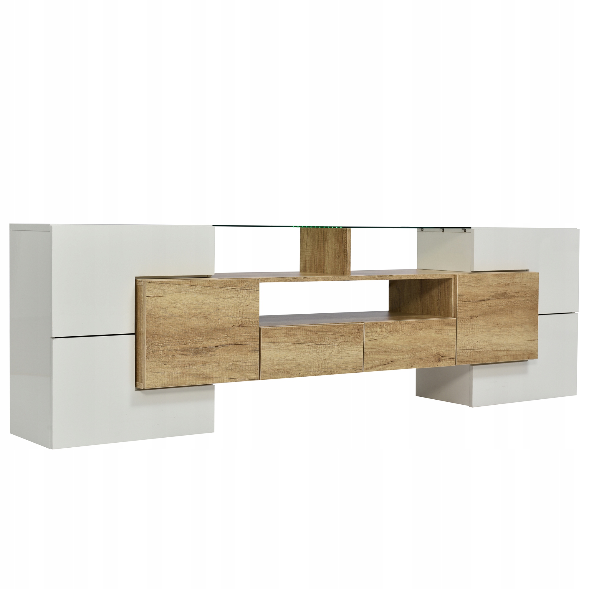 Szafka RTV biała, 200 cm, LED, szkło