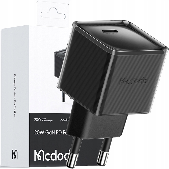 Ładowarka McDodo Usb-c 20W Kostka do iPhone 13 14 15 Pro Czarna