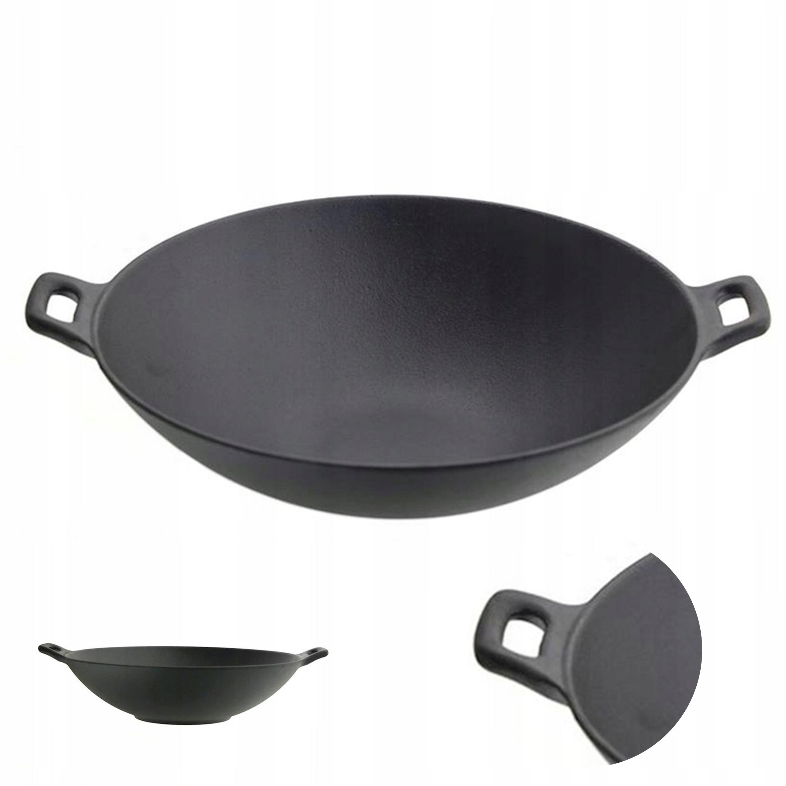 Pánev Wok Litinová Velká 36 cm Těžký Odlitek Z Litiny Černá Pevná