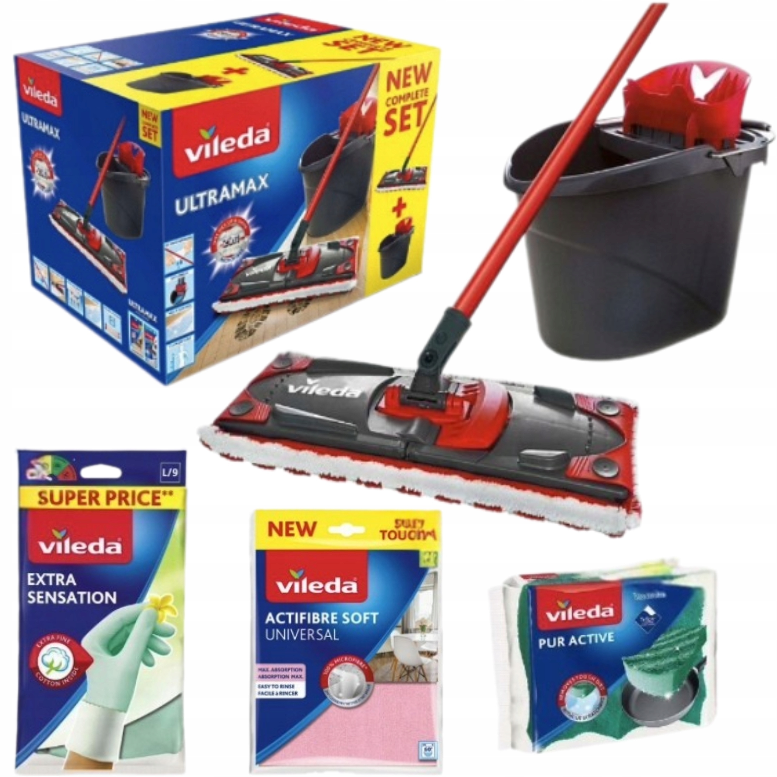 Zestaw Mop Płaski Vileda Ultramax Do Zmywania Mycia Podłogi Akcesoria