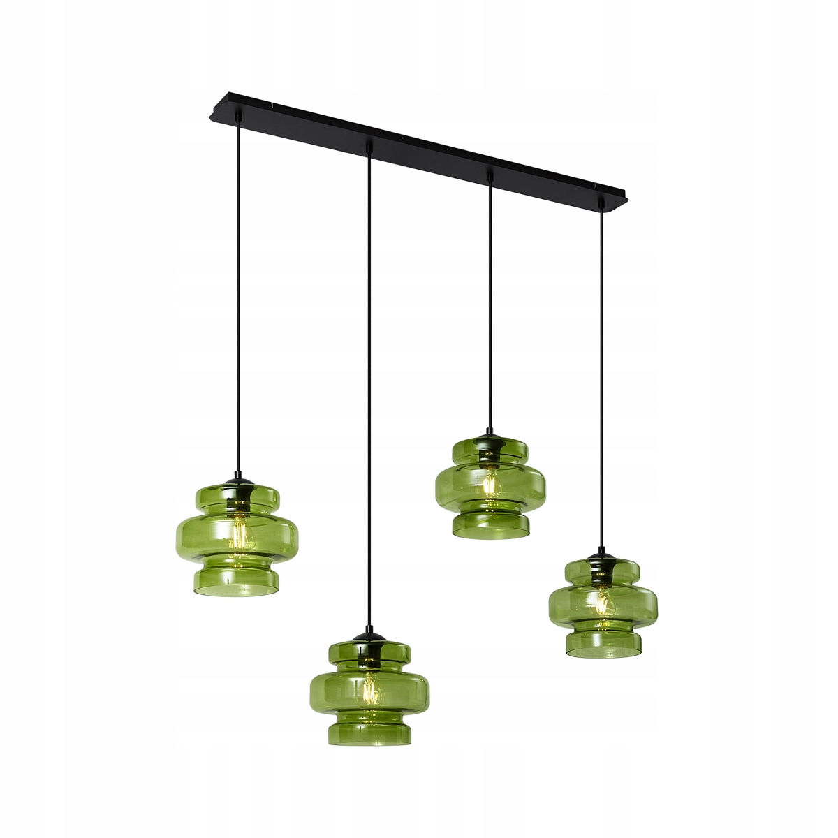 Retro Lampa Wisząca Czarna z Zielonym Szkłem 4-punktowa Denise