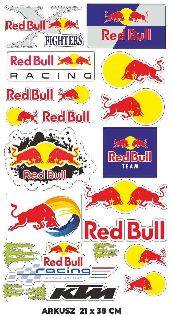 Naklejki Red Bull Racing Fighters 19 szt Motocross Auto Motocykl Hulajnoga