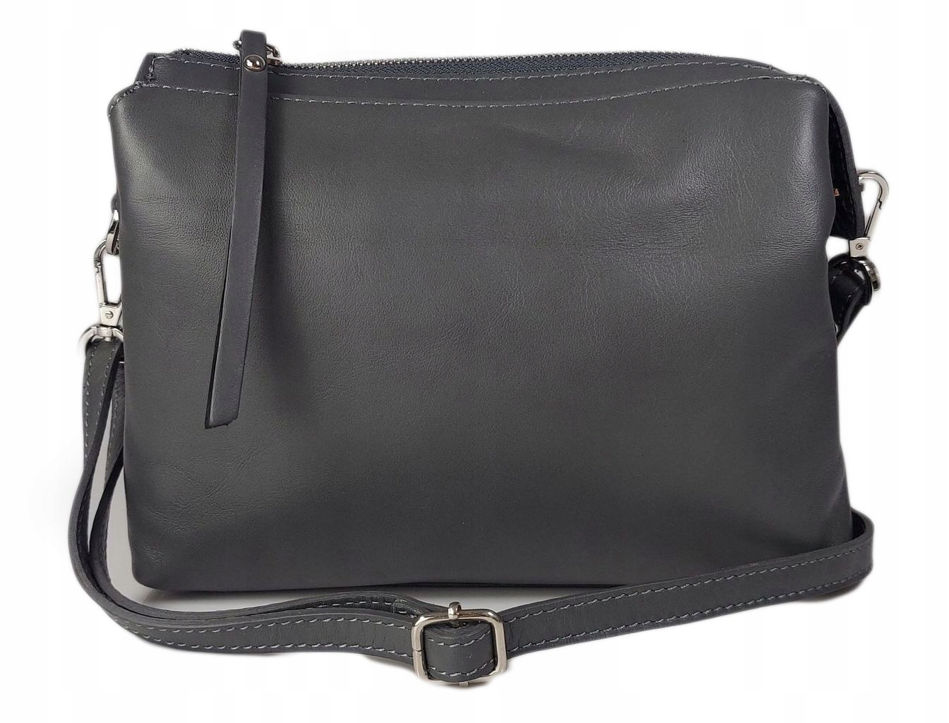 Italská prostorná kabelka přes rameno s třemi komorami Vera Pelle šedá