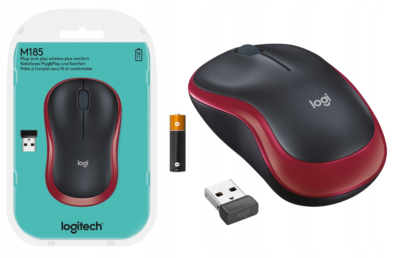 Mysz Bezprzewodowa LOGITECH M185 Nano RED
