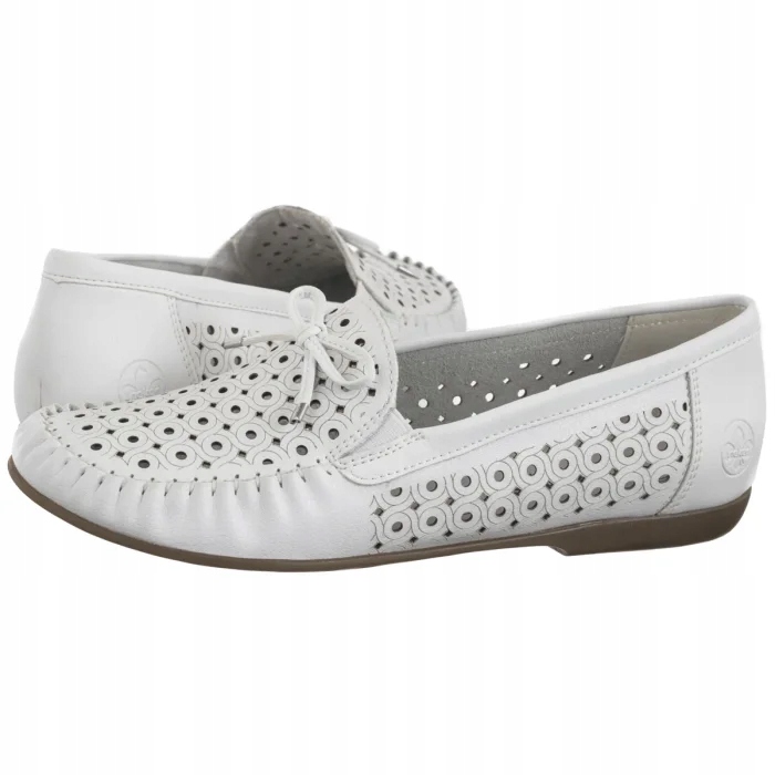 Dámské kožené mokasíny Rieker Bílé ažurové L6352-80 Bílé