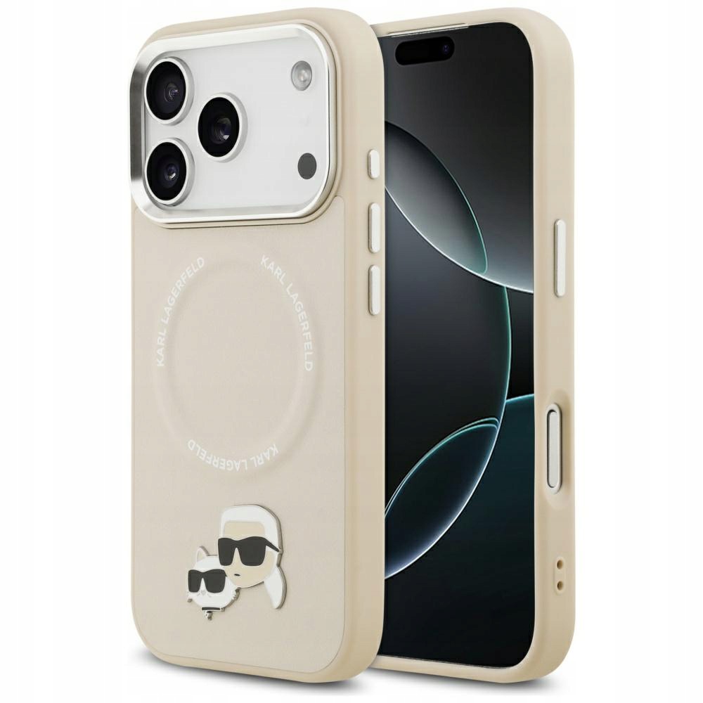 Pouzdro Karl Lagerfeld Karl & Choupette Pins MagSafe pro iPhone 17 Pro béžové