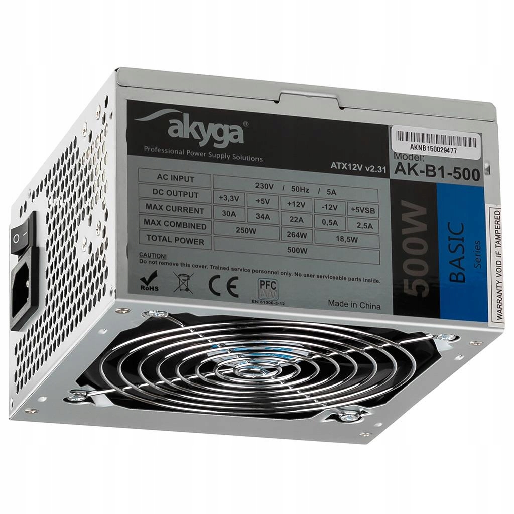 Zasilacz Atx 500W Akyga Basic AK-B1-500E Fan12cm P4 3xSATA