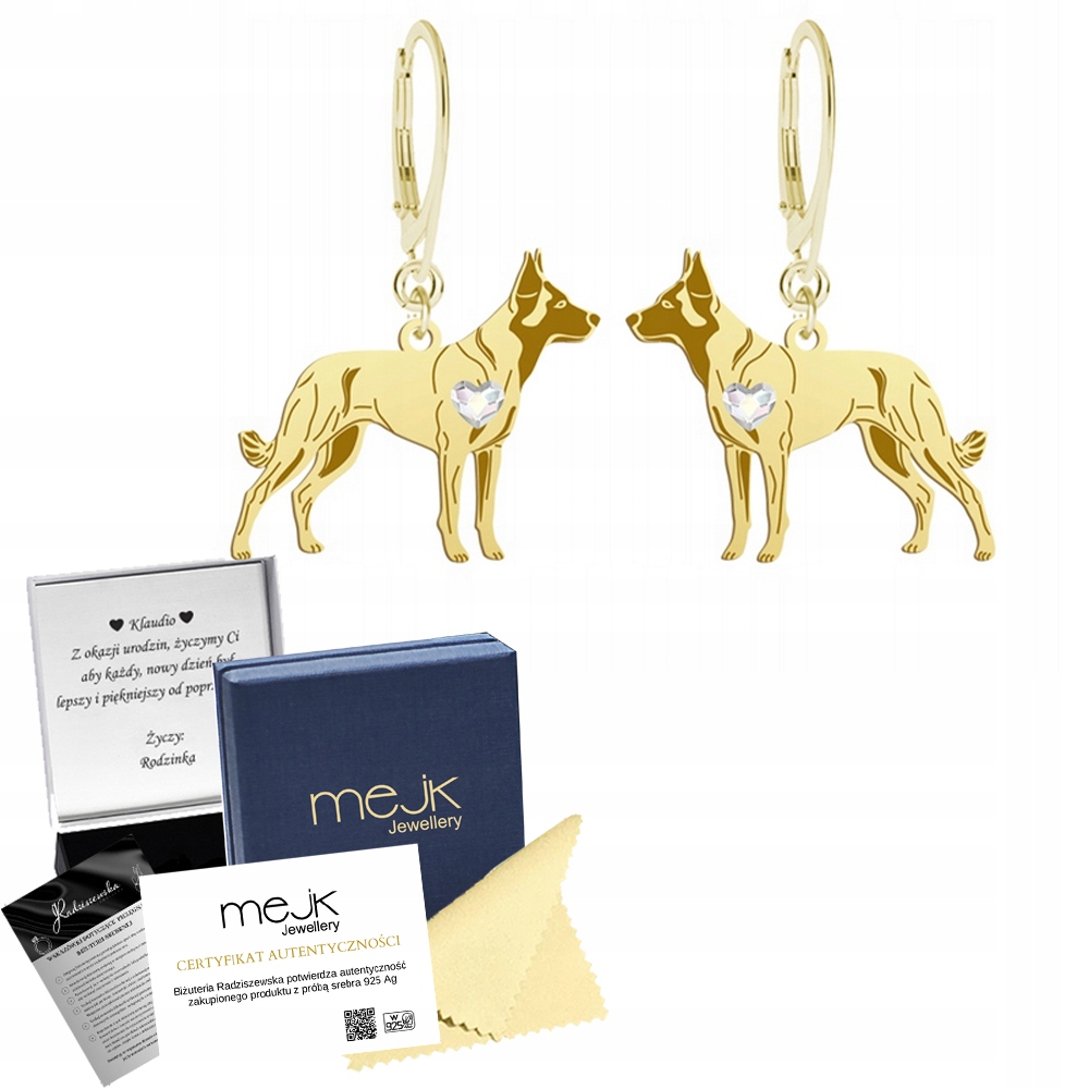 Náušnice Zlaté se psem Malinois 925 Šperky Žena Dárek Narozeniny