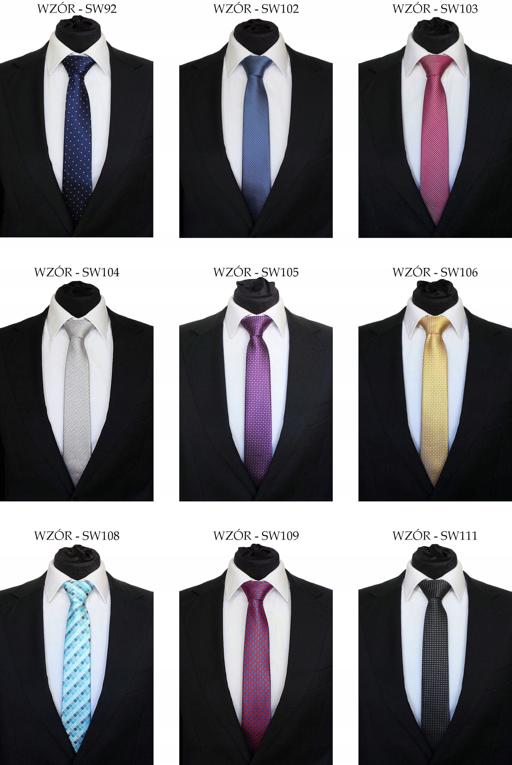 WĄSKI KRAWAT ŚLEDŹ 6cm - DUŻO WZORÓW W PASY KROPKI Wzór dominujący mix wzorów