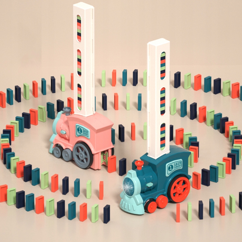 KOLEJKA DOMINO POCIĄG LOKOMOTYWA UKŁADAJĄCA KLOCKI MUZYKA ANTYSTRESOWE Model Domino Train