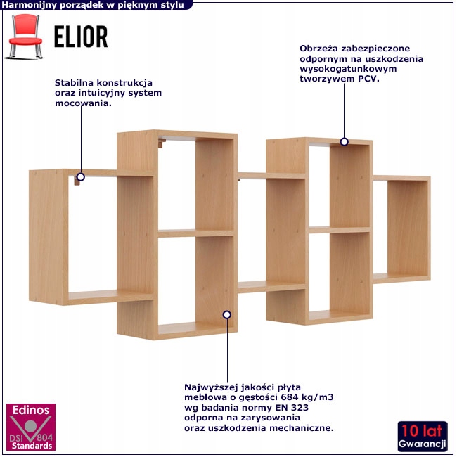 PÓŁKA SKANDYNAWSKA NA KSIĄŻKI NOWOCZESNA WISZĄCA PODWIESZANA REGAŁ MODUŁOWY Kod producenta PP858Q