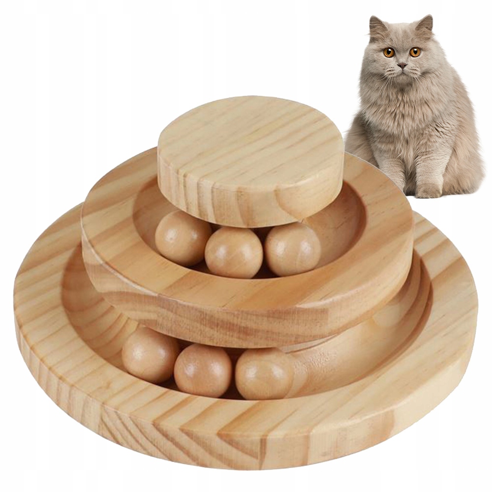 Levně Hračka Věž pro kočky 3 úrovně Cat Spinning Wheel Interaktivní kuličky