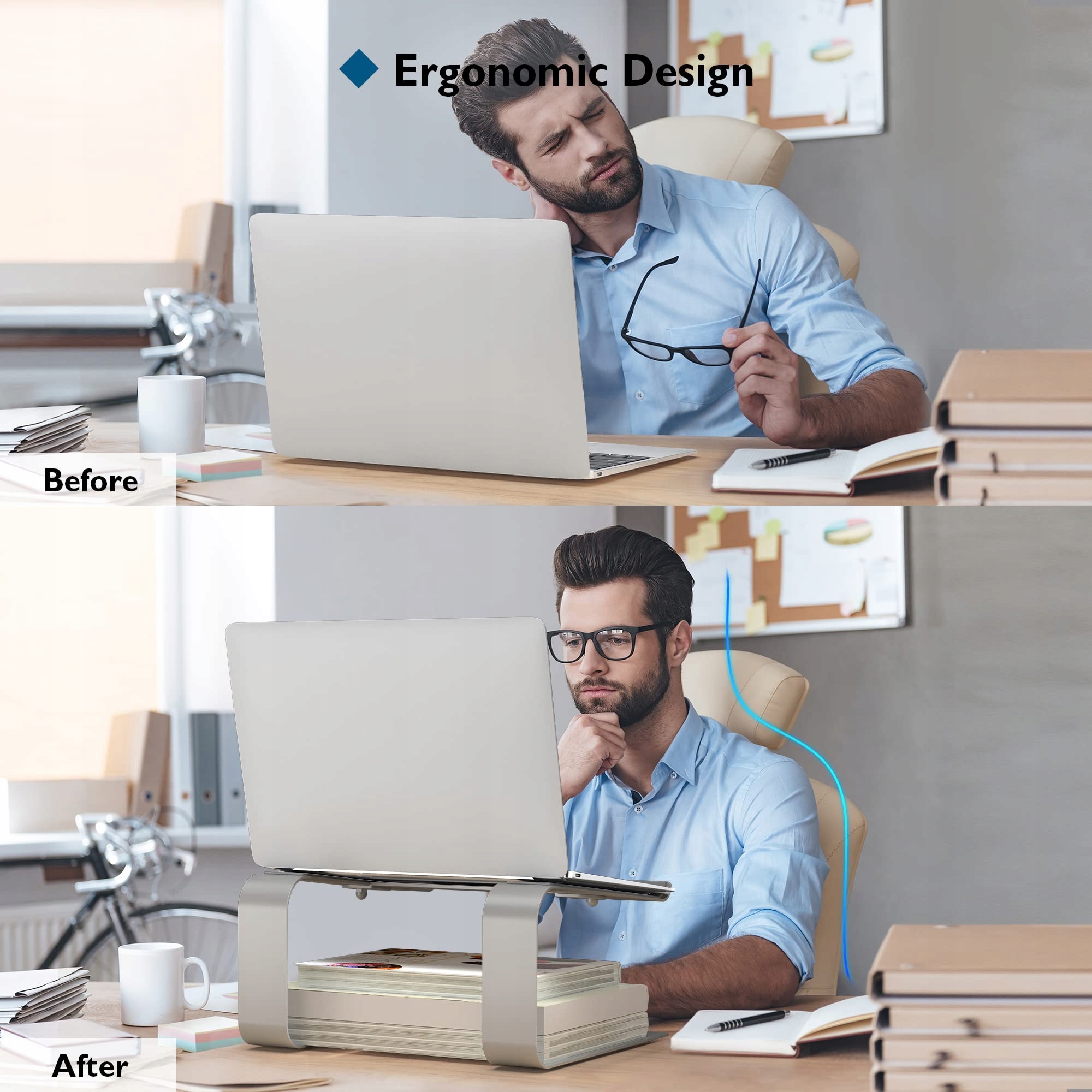 BONTEC STOJAK UCHWYT NA LAPTOP ERGONOMICZNY 10-17 CALI SREBRNY — miniatura 2