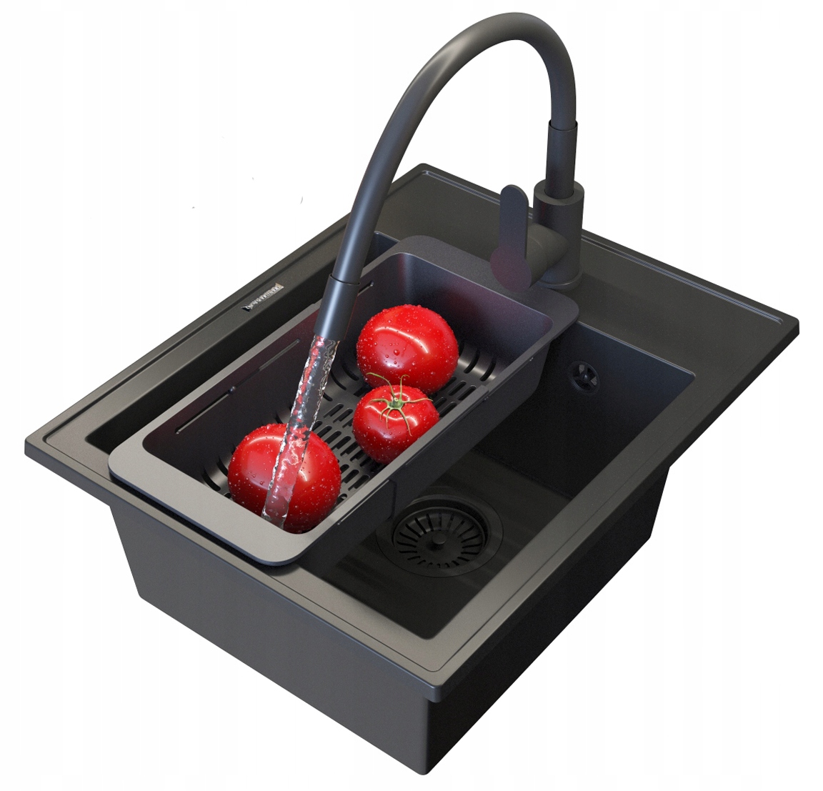 Granitový Drez Sada Čierna Kuchynská Batéria Sifón Košík Nero