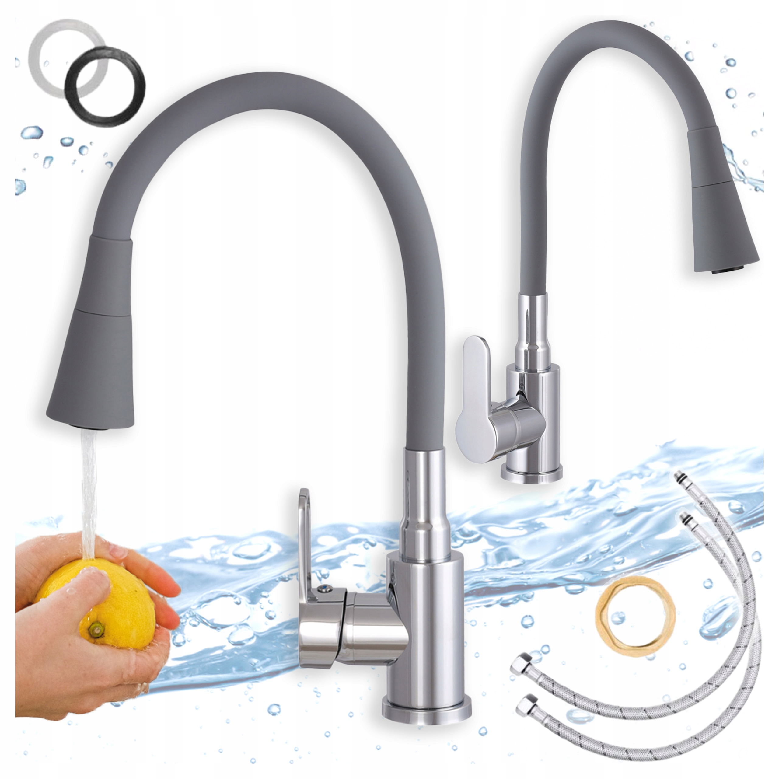 Kuchyňská baterie Šedá Flex Plus Elastická ohýbatelná výtoková baterie Kuchyňský kohout