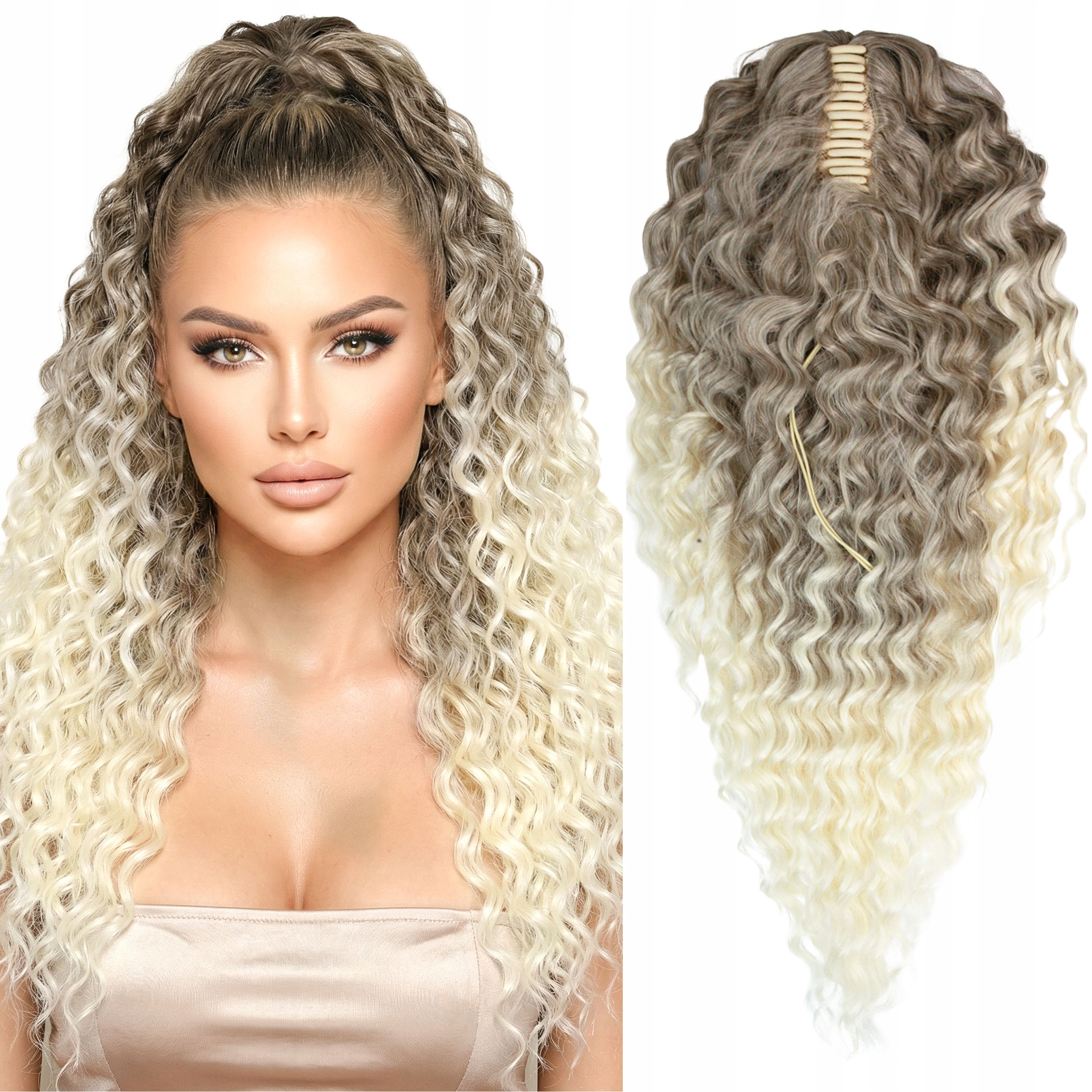 Afrokrab kucyk na klamrze włosy syntetyczne sztuczne Hanna 60cm blond ombre