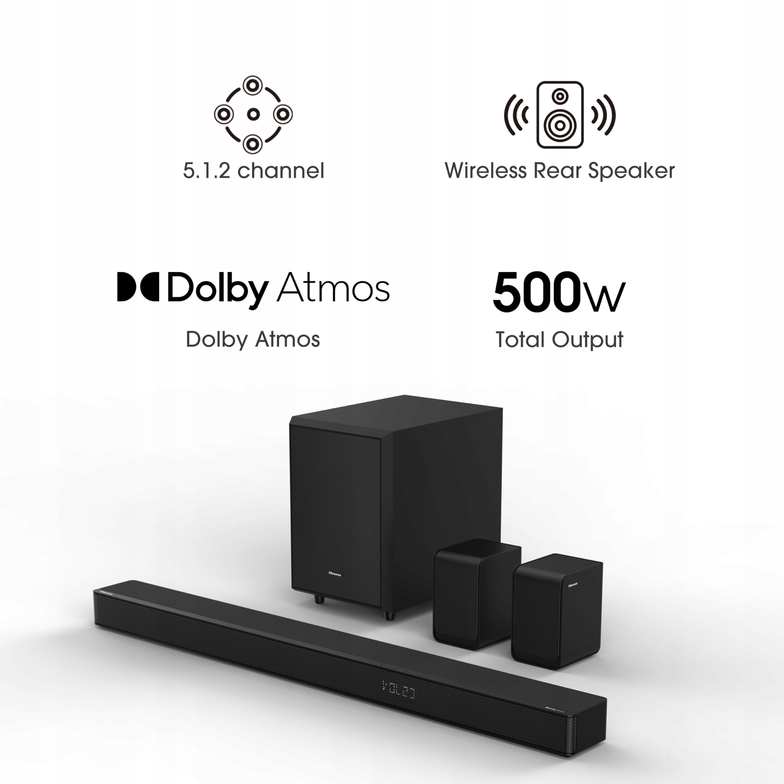 HISENSE AX5125H Soundbar 5.1.2 Dolby Atmos Subwoofer Bluetooth HDMI USB — miniatura 4