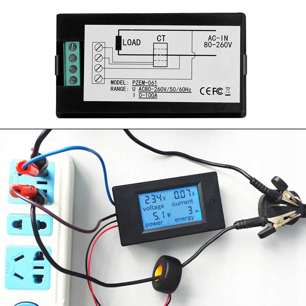 100A AC 80~260V Digital Power Meter Monitor Volt Kod producenta GSOT5600-100