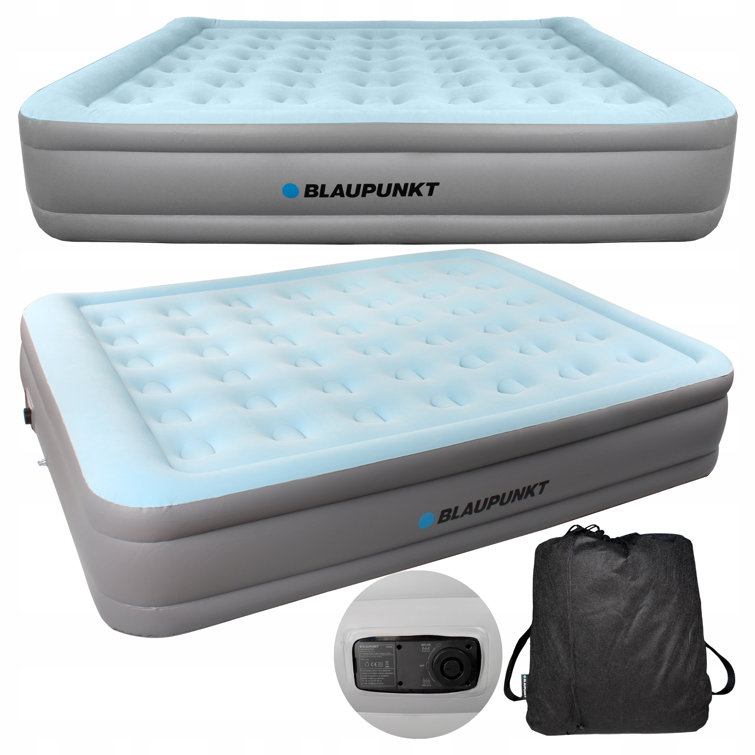 Materac Nadmuchiwany Dwuosobowy 203x157cm Pompka Elektryczna 295kg Torba