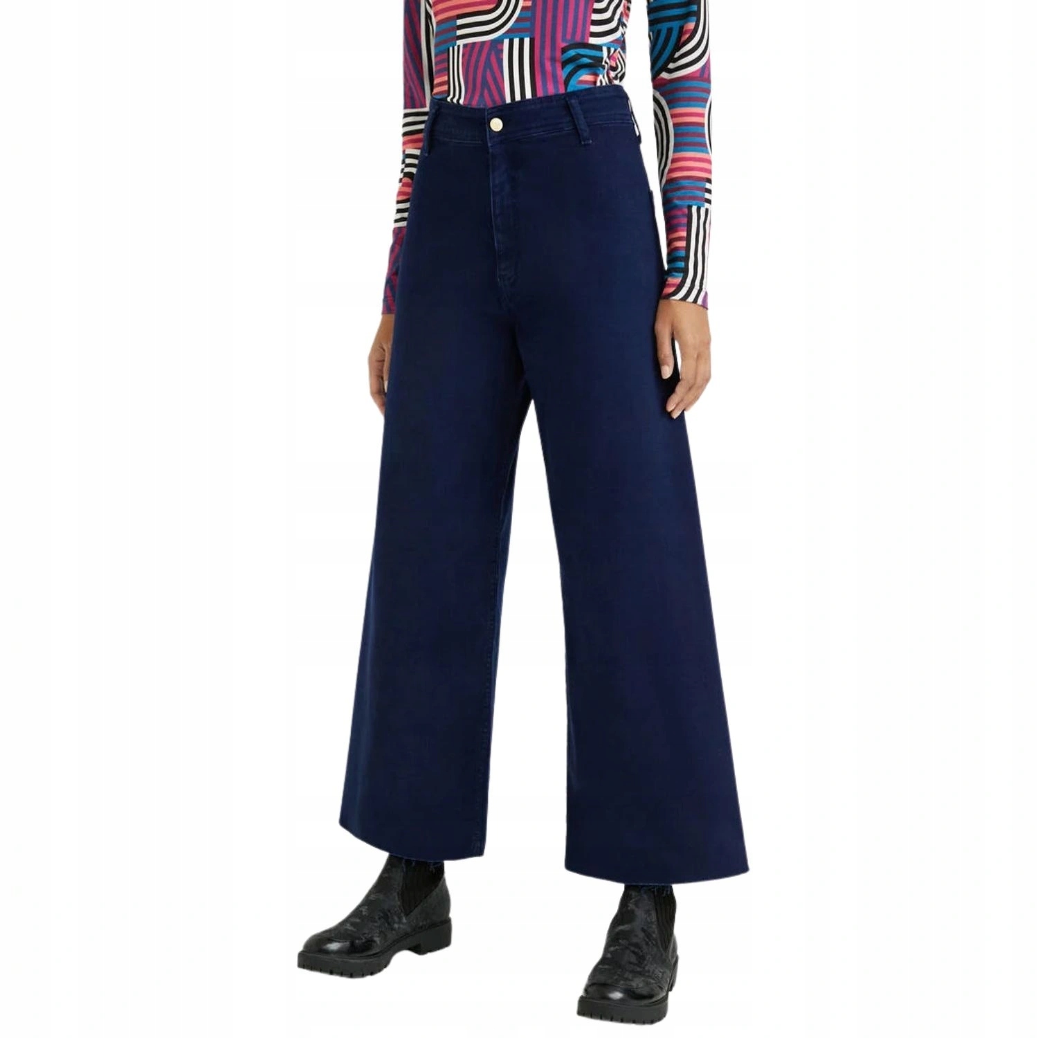 Dámské džínové kalhoty Desigual s širokými kuloty, tmavě modré, velikost vel.