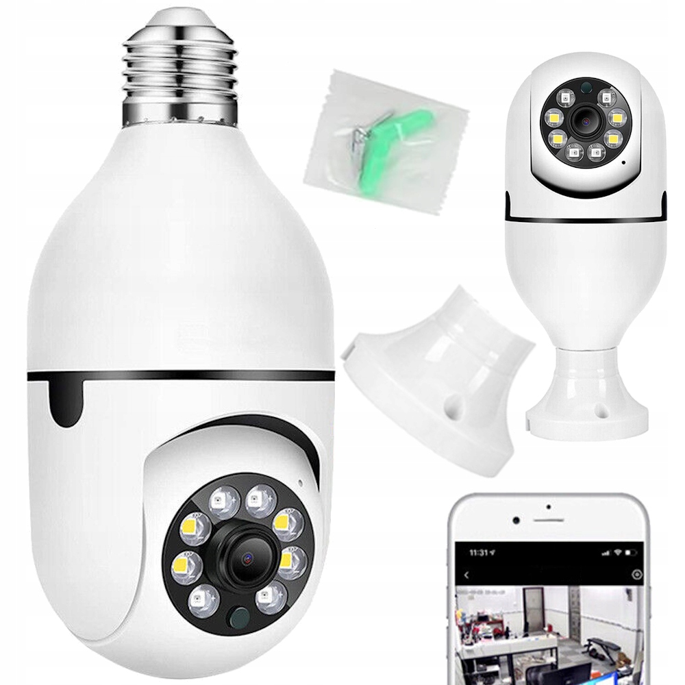 Kamera WiFi paronama 360° obrotowa sufitowa ścienna do domu żarówka E27 Led
