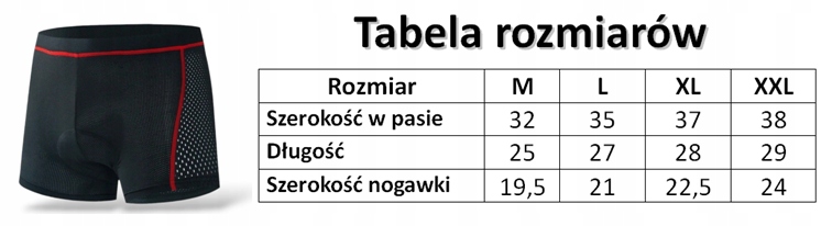 SPODENKI ROWEROWE SPORTOWE KRÓTKIE BOKSERKI SZORTY WKŁATKA ŻELOWA ŻELOWA 5D Rozmiar XXL