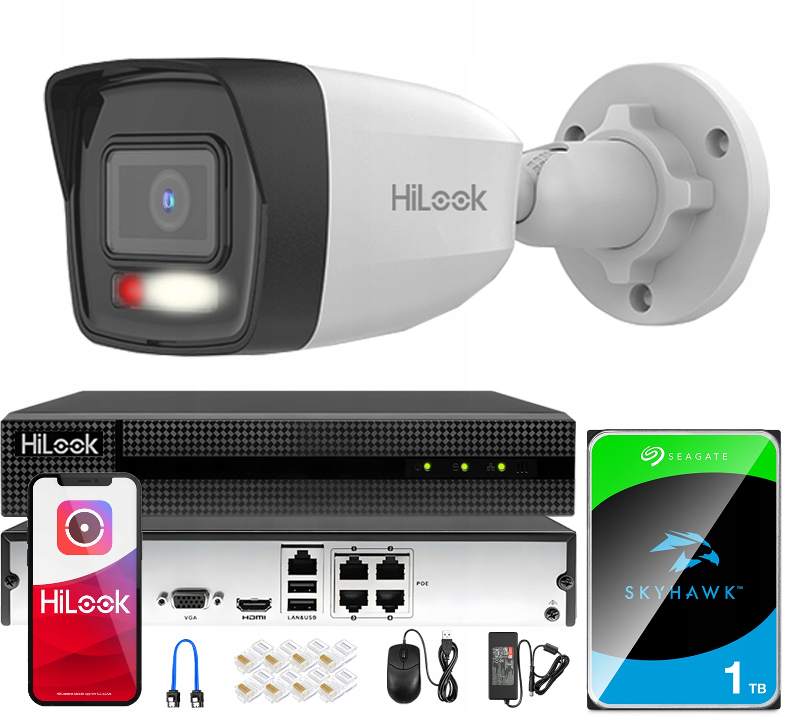 Sada na monitorovanie Ip FullHD kamery Deň/Noc Farba Nahrávač 4 Kanály 1TB