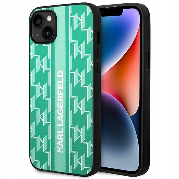 Pouzdro Karl Lagerfeld Monogram Stripe pro iPhone 14 Plus zelené