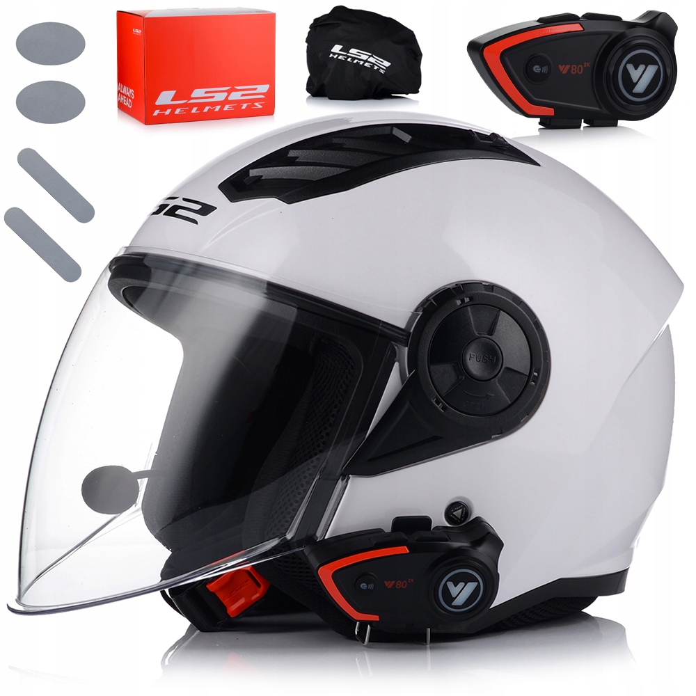 Otvorená Motocyklová Prilba LS2 OF616 II Biela Lesklá Bluetooth Interkom