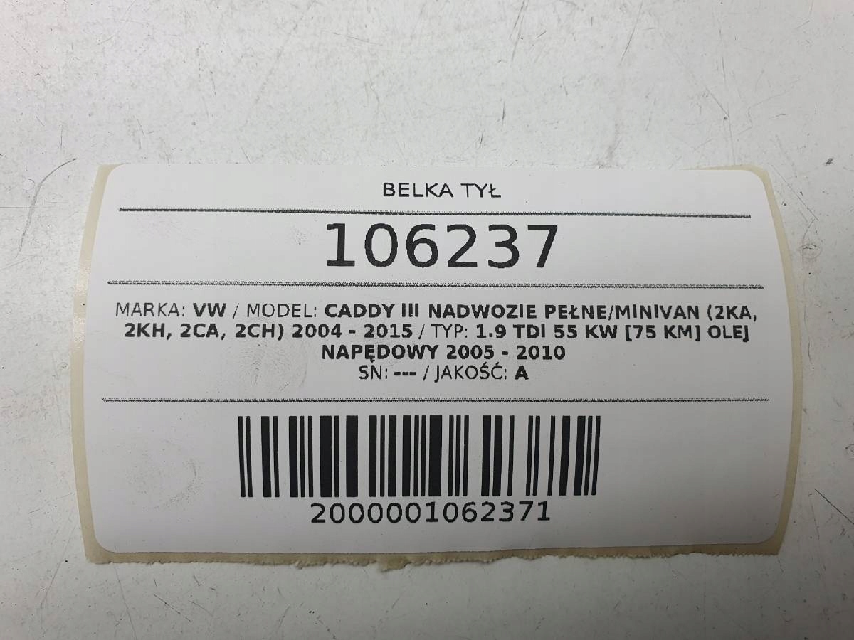 BELKA ZAWIESZENIA TYŁ VW CADDY III 2007 RESORY EU Wersja Europejska