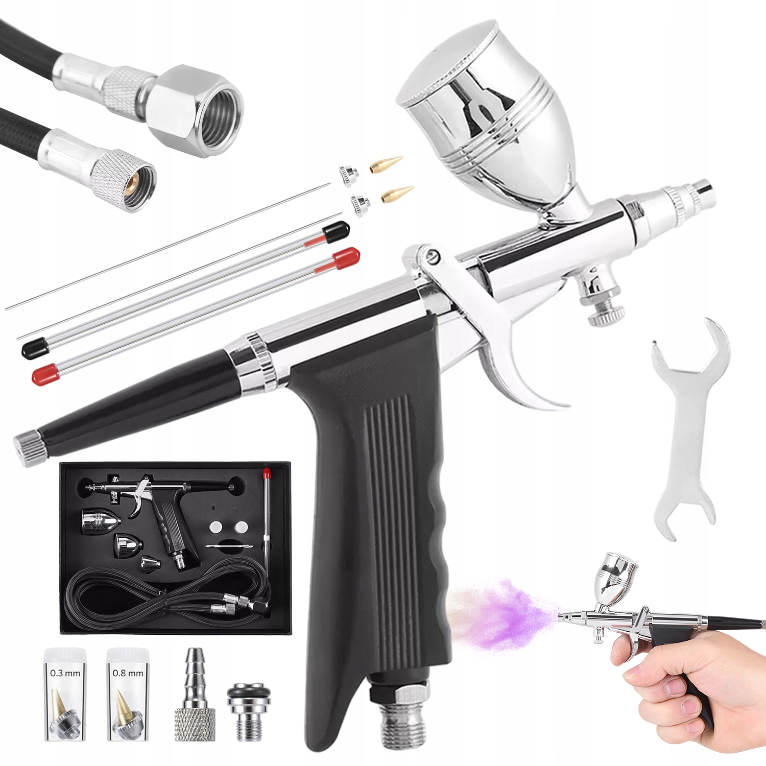 Dvoufunkční Airbrush Se Třemi Tryskami A Regulací Tlaku